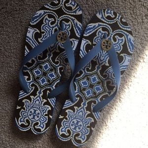 Tory Burch flip flops with gold logo